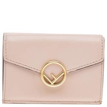 Pre Owned Fendi Pink Leather Micro F is Fendi Trifold Wallet 