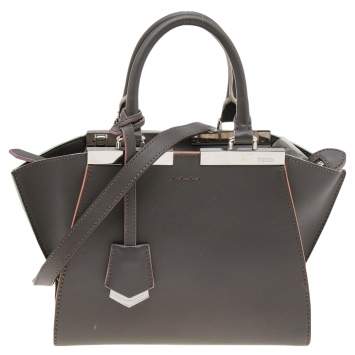 Pre Owned Fendi Dark Khaki Leather Mini 3Jours Tote