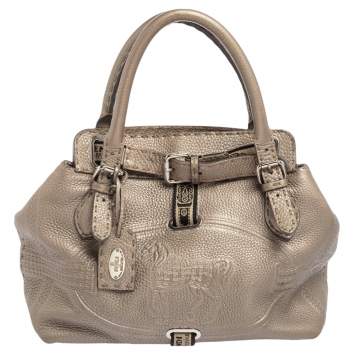 Pre Owned Fendi Grey Leather Villa Selleria Borghese Tote