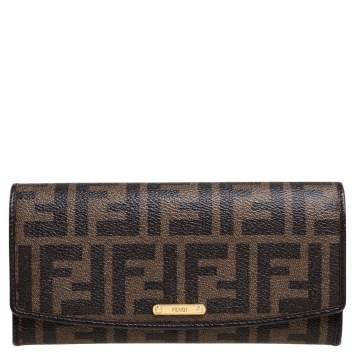 Pre Owned Fendi Black Zucca Coated Canvas and Leather Flap Continental Wallet