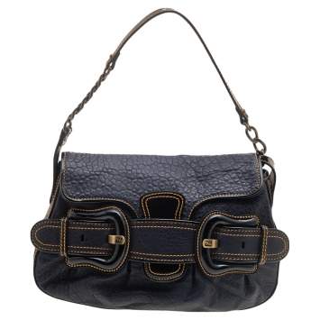 Pre Owned Fendi Dark Blue Patent and Leather B Bis Shoulder Bag