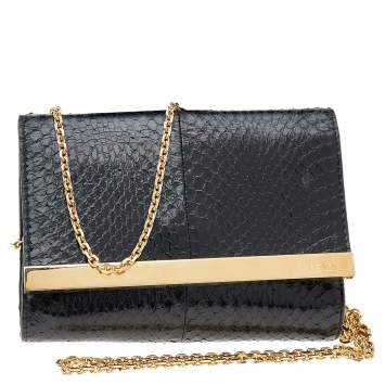 Pre Owned Fendi Black Python Leather Shoulder Bag