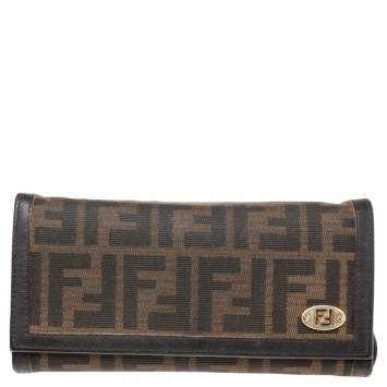 Pre Owned Fendi Tobacco Zucca Canvas and Leather Flap Continental Wallet