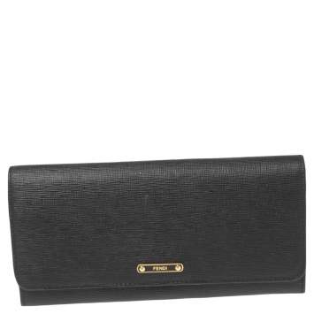 Pre Owned Fendi Black Leather Flap Continental Wallet