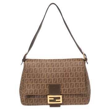 Pre Owned Fendi Brown Zucchino Coated Canvas and Leather Mama Baguette Shoulder Bag