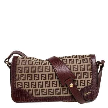 Pre Owned Fendi Beige/Brown Zucchino Canvas Flap Shoulder Bag