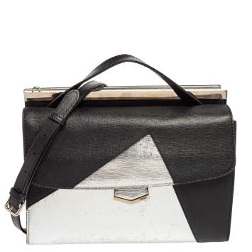 Pre Owned Fendi Black/Silver Leather Small Demi Jour Top Handle Bag