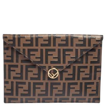 Pre Owned Fendi Brown Zucca Leather F Maya Envelope Pouch