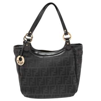 Pre Owned Fendi Black Zucca Canvas And Leather Chef Shoppers Tote
