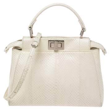Pre Owned Fendi Off White Python Mini Peekaboo Bag 