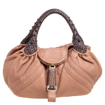 Pre Owned Fendi Dusty Pink/Brown Textured Leather Spy Bag