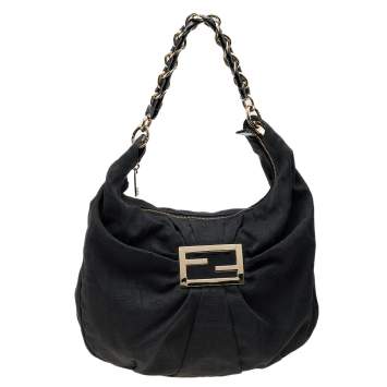 Pre Owned Fendi Black Zucca Canvas Mia Hobo