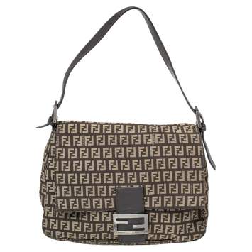 Pre Owned Fendi Brown/Beige Zucchino Canvas and Leather Mama Forever Baguette Bag