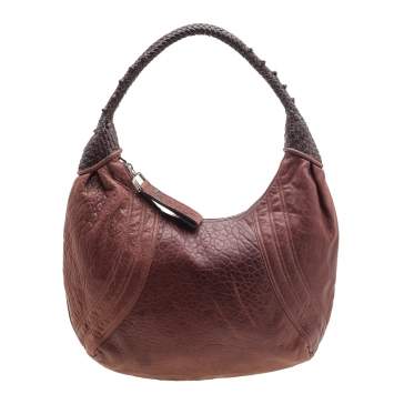 Pre Owned Fendi Brown Leather Braided Handle Spy Hobo