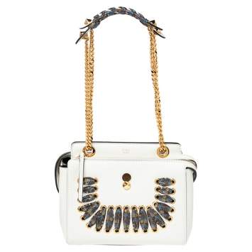 Pre Owned Fendi White Leather Dotcom Whipstitch Shoulder Bag