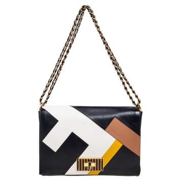 Pre Owned Fendi Black Leather Claudia Chain Shoulder Bag
