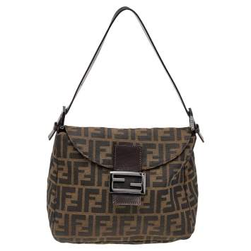 Pre Owned Fendi Tobacco Zucca Canvas And Leather Mama Baguette Bag
