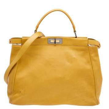 Pre Owned Fendi Yellow Leather Large Peekaboo Top Handle Bag