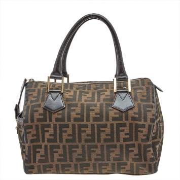 Pre Owned Fendi Tobacco Zucca Canvas and Leather Medium Chef Boston Bag