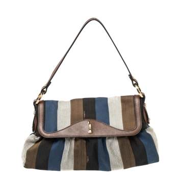 Pre Owned Fendi Multicolor Pequin Stripe Canvas Chef Shoulder Bag