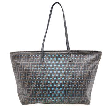 Pre Owned Fendi Tobacco/Blue Zucca Coated Canvas Perforated Spalmati Roll Shopper Tote