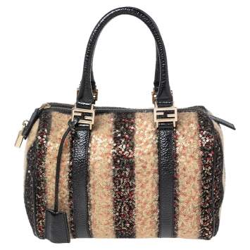 Pre Owned Fendi Multicolor Wool and Sequin Small Forever Bauletto Boston Bag