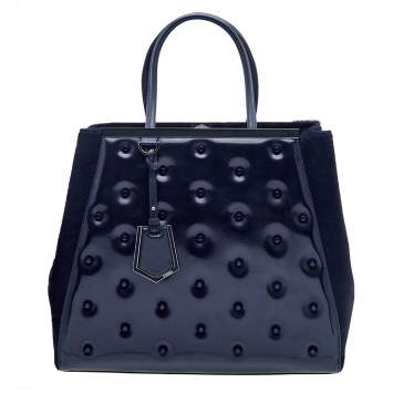 Pre Owned Fendi Navy Blue Patent Leather And Calf Hair Large 2Jours Tote