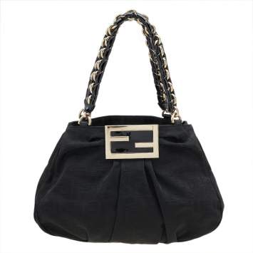 Pre Owned Fendi Black Zucca Canvas and Patent Leather Mia Shoulder Bag