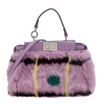 Pre Owned Fendi Lilac Mink Fur Micro Peekaboo Crossbody Bag