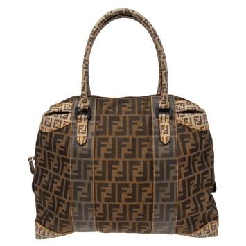 Pre Owned Fendi Tobacco Zucca Coated and Canvas Mixed Media Satchel 