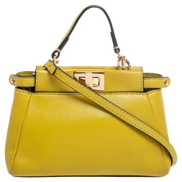 Pre Owned Fendi Yellow Leather Micro Peekaboo Crossbody Bag