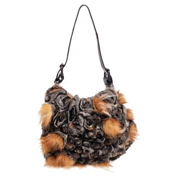 Pre Owned Fendi Brown Chinchilla Fur and Lizard Oyster Hobo