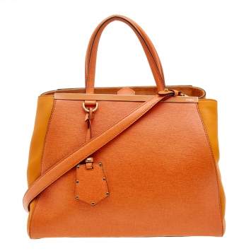 Pre Owned Fendi Two Tone Orange Leather Medium 2Jours Tote 