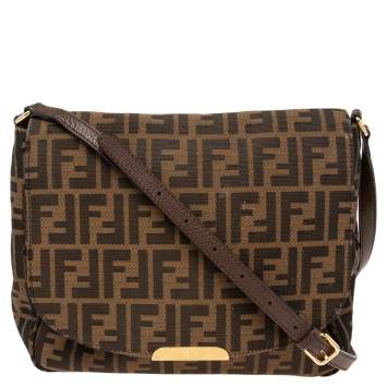 Pre Owned Fendi Tobacco Zucca Canvas And Leather Flap Crossbody Bag