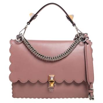 Pre Owned Fendi Old Rose Leather Scalloped Studded Kan I Shoulder Bag