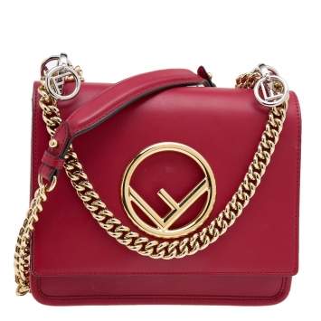 Pre Owned Fendi Red Leather Small Kan I F Shoulder Bag