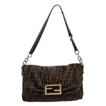 Pre Owned Fendi Tobacco Zucca Canvas and Patent Leather Mia Flap Bag