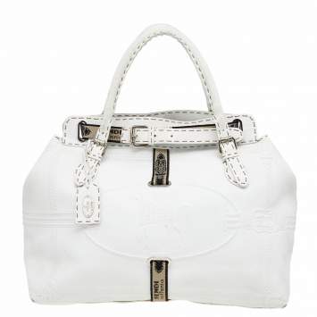 Pre Owned Fendi White Leather Villa Selleria Borghese Tote 