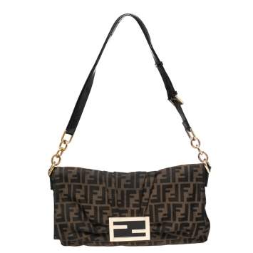 Pre Owned Fendi Tobacco Zucca Canvas and Patent Leather Mia Flap Shoulder Bag