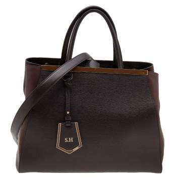 Pre Owned Fendi Dark Brown Leather Medium 2Jours Elite Tote