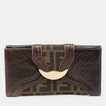 Pre Owned Fendi Tobacco Zucca Canvas and Leather Spy Continental Wallet