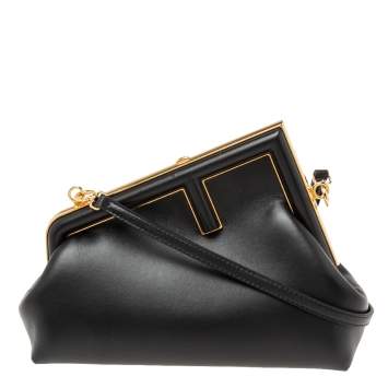 Pre Owned Fendi Black Leather Small First Clutch