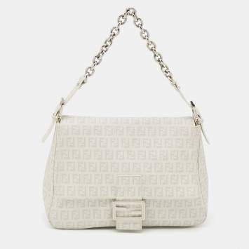 Pre Owned Fendi White/Grey Zucchino Coated Canvas Mama Forever Shoulder Bag
