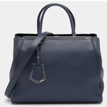 Pre Owned Fendi Navy Blue Leather Medium 2Jours Elite Tote