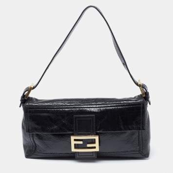 Pre Owned Fendi Black Patent Leather Mama Baguette Shoulder Bag