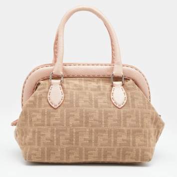 Pre Owned Fendi Beige/Pink Zucca Fabric And Leather Selleria Doctor Satchel