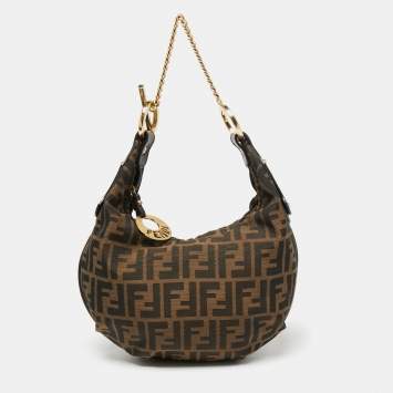 Pre Owned Fendi Tobacco Zucca Canvas And Leather Chef Chain Link Hobo