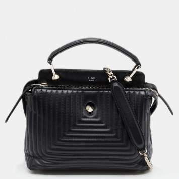 Pre Owned Fendi Black Quilted Leather Dotcom Click Medium Shoulder Bag