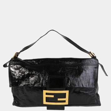 Pre Owned Fendi Black Patent Leather Oversized Convertible Shoulder Bag 