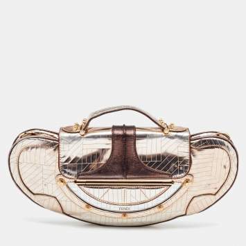 Pre Owned Fendi Metallic Bronze/Silver Leather Vanity Top Handle Bag